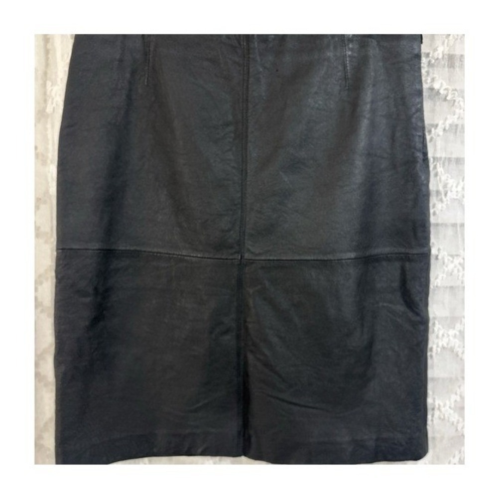 Massini Womens Black Genuine Leather Paneled  Pencil‎ Skirt Size 12 Classic